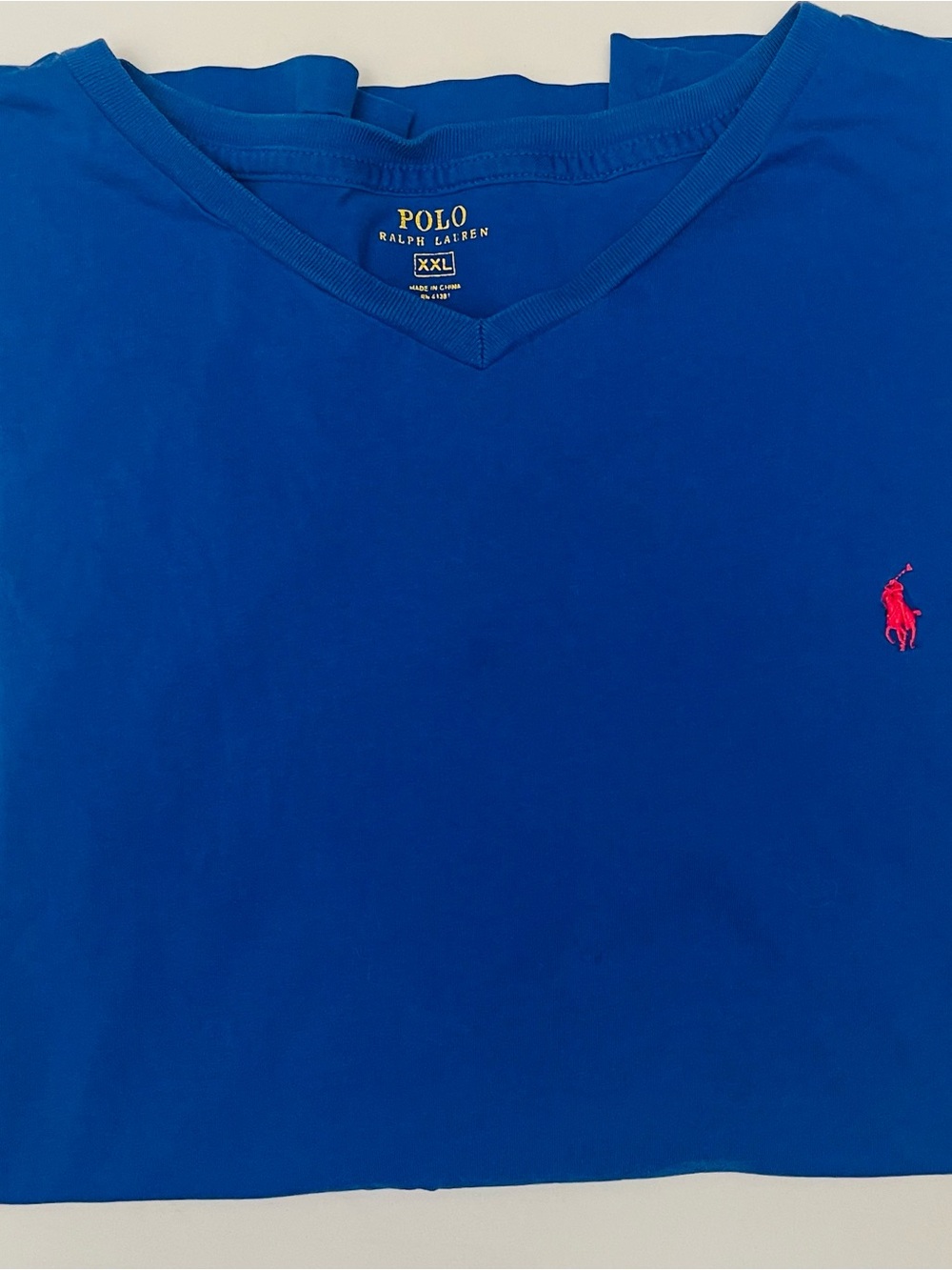 Polo by Ralph Lauren Men's V-Neck Tee in Royal Blue with Red Pony